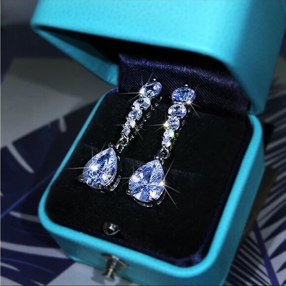 Stunning Diamond 925 Sterling Silver Earrings - Picture 2 of 2